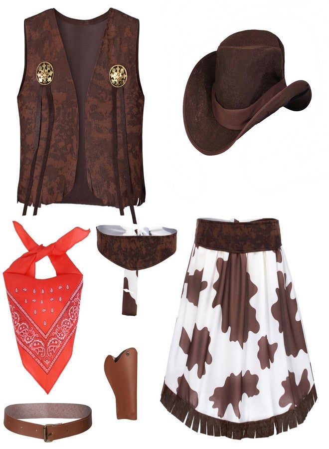 TOGROP Cowgirl Costume for Girls 6pcs Set Kids Dress Up Birthday Halloween Party Cosplay 8-10 Years - Image 1